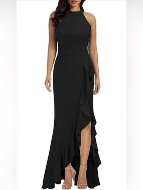 WOOSEA Women's High Neck Split Bodycon Mermaid Evening Cocktail Long Dress M